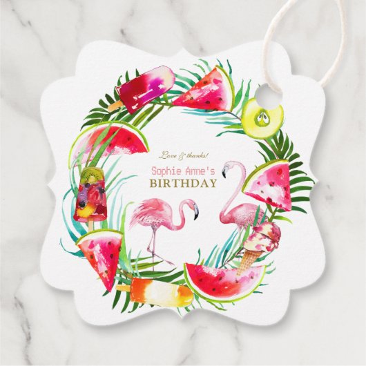 Hawaiian Greenery Frucht Birds Pool Geburtstag Geschenkanhänger (Rückseite)