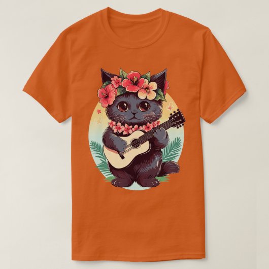 Hawaiian Guitar Music Concept Festival Funny Cat H T-Shirt (Design vorne)