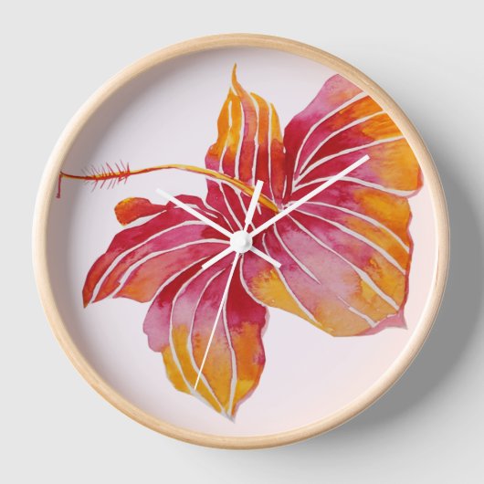 Hawaiian Hibiscus Flower Round (Large) Wall Clock Wanduhr (Vorderseite)