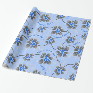 Hawaiian Holly Hanukkah Blue Floral Geschenkpapier