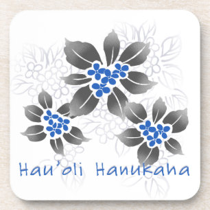 Hawaiian Holly Hanukkah Blue Floral Getränkeuntersetzer