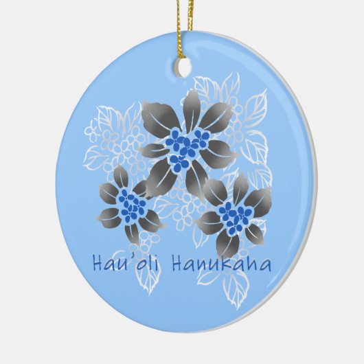 Hawaiian Holly Hanukkah Blue Floral Keramik Ornament (Links)