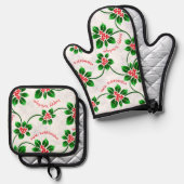 Hawaiian Holly Mele Kalikimaka Christmas Red Ofenhandschuh & Topflappen-Set (Vorderseite/Rückseite)