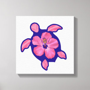 Hawaiian Honu Turtle und Hibiskus Leinwanddruck