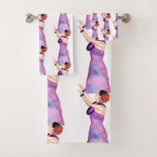 Hawaiian Hula Girl Lila Bath Towel Set