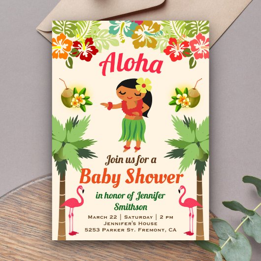 Hawaiian Hula Girl Luau Babydusche Einladung