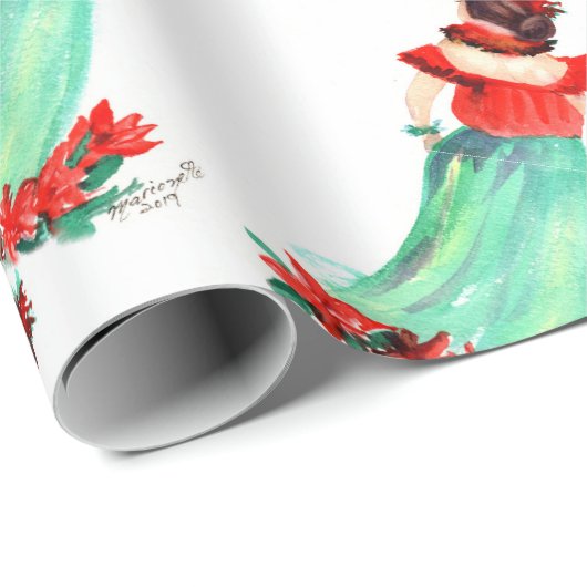 Hawaiian Hula Girl Weihnachtsgeschenk Wrapping Pap Geschenkpapier (Rolleneckpunkt)