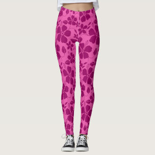 HAWAIIAN HULA (HIBISCUS) BURGUNDERWEIN LEGGINGS