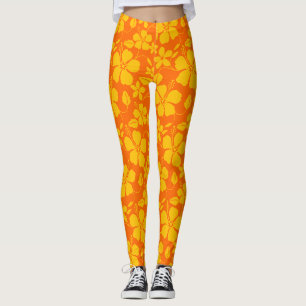 HAWAIIAN HULA (HIBISCUS) ORANGE MIX LEGGINGS