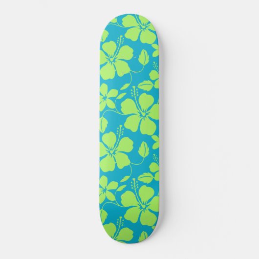 HAWAIIAN HULA (HIBISCUS) TEAL LIME SKATEBOARD (Vorderseite)