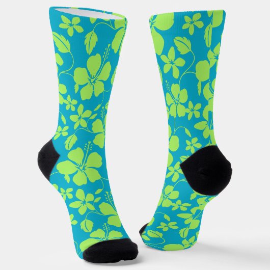 HAWAIIAN HULA (HIBISCUS) TEAL LIME SOCKEN (Gewinkelt)