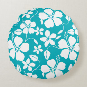 HAWAIIAN HULA (HIBISCUS) TÜRKIS RUNDES KISSEN
