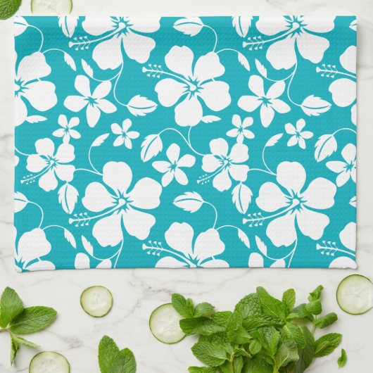 HAWAIIAN HULA (HIBISKUS) AQUAMARIN GESCHIRRTUCH (Gefaltet)