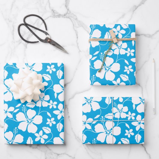 HAWAIIAN HULA (HIBISKUS) BLAU GESCHENKPAPIER SET (Vorderseite)