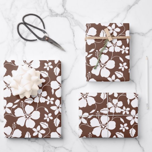 HAWAIIAN HULA (HIBISKUS) BROWN GESCHENKPAPIER SET (Vorderseite)