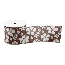 HAWAIIAN HULA (HIBISKUS) BROWN SATIN RIBBON SATINBAND