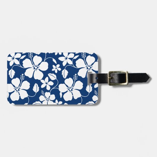 HAWAIIAN HULA (HIBISKUS) NAVY LUGGAGE TAG GEPÄCKANHÄNGER (Vorderseite horizontal)