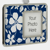 HAWAIIAN HULA (HIBISKUS) NAVY Rahmen-Ornament SILBER (Rechts)