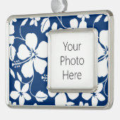 HAWAIIAN HULA (HIBISKUS) NAVY Rahmen-Ornament SILBER (Links)