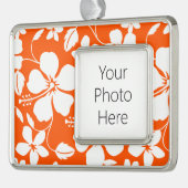 HAWAIIAN HULA (HIBISKUS) ORANGE Rahmen-Ornament SILBER (Links)