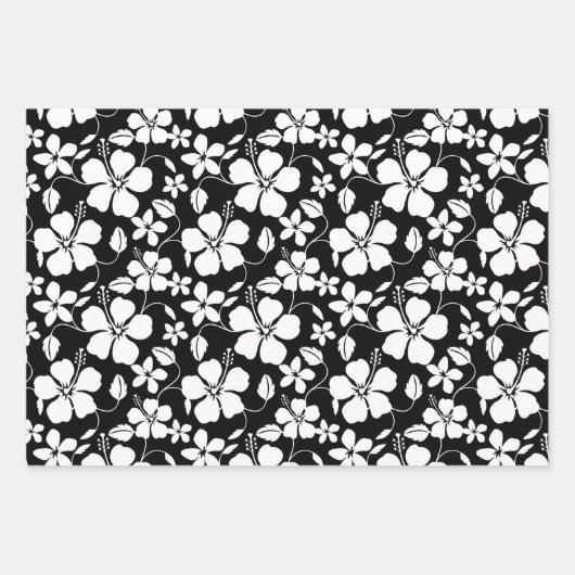 HAWAIIAN HULA (HIBISKUS) SCHWARZ GESCHENKPAPIER SET (Vorderseite)