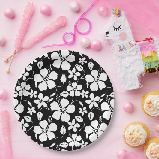 HAWAIIAN HULA (HIBISKUS) SCHWARZPAPIERPLATTE PAPPTELLER (Party)