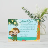 Hawaiian Hula Monkey Babydusche Danke, BOY#01 Einladung (Stehend Vorderseite)