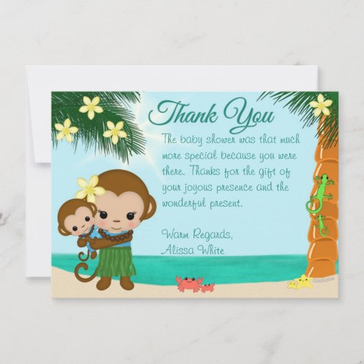 Hawaiian Hula Monkey Babydusche Danke, BOY#01 Einladung (Vorderseite)