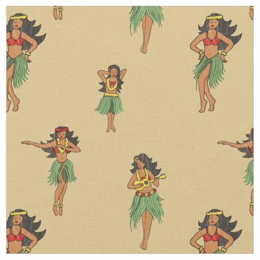 Hawaiian Hula tanzende Mädchen Vintages Muster Stoff (Nahaufnahme)