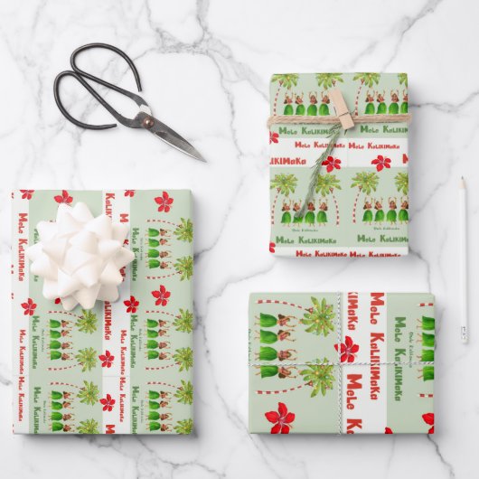 Hawaiian Hula Weihnachtswrapping Paper Geschenkpapier Set (Vorderseite)