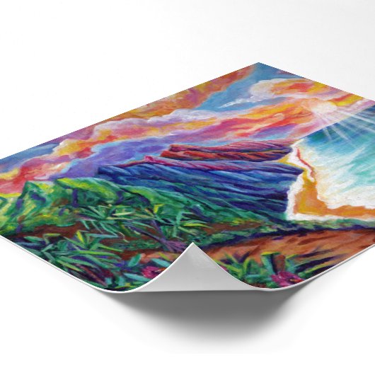 Hawaiian Humpback Whale Breaching at Sunset Poster (Ecke)