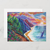 Hawaiian Humpback Whale Breaching at Sunset Postkarte (Vorne/Hinten)