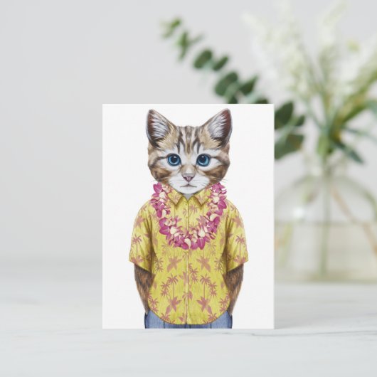 Hawaiian Kitty Cat Postkarte (Stehend Vorderseite)