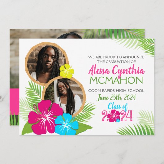 Hawaiian Luau Abschluss 3 Foto Ankündigung (Vorne/Hinten)