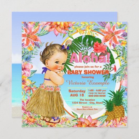 Hawaiian Luau Baby Shower Einladung (Vorne/Hinten)