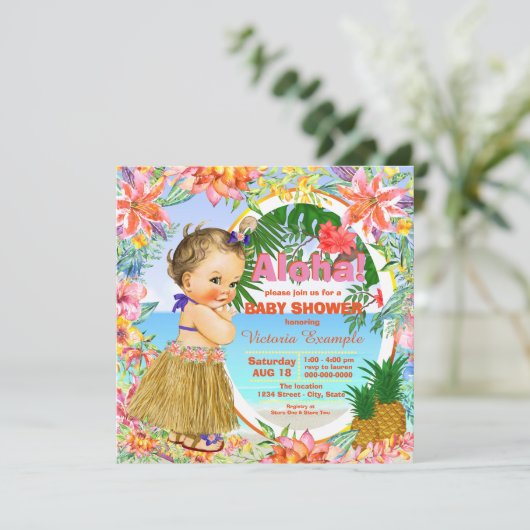 Hawaiian Luau Baby Shower Einladung (Stehend Vorderseite)
