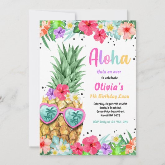 Hawaiian Luau Birthday Ananas Pool Party Einladung (Vorderseite)