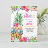 Hawaiian Luau Birthday Ananas Pool Party Einladung (Stehend Vorderseite)