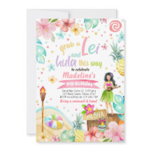 Hawaiian Luau Birthday Invite Tropical Pool Party