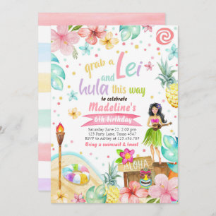 Hawaiian Luau Birthday Invite Tropical Pool Party Einladung