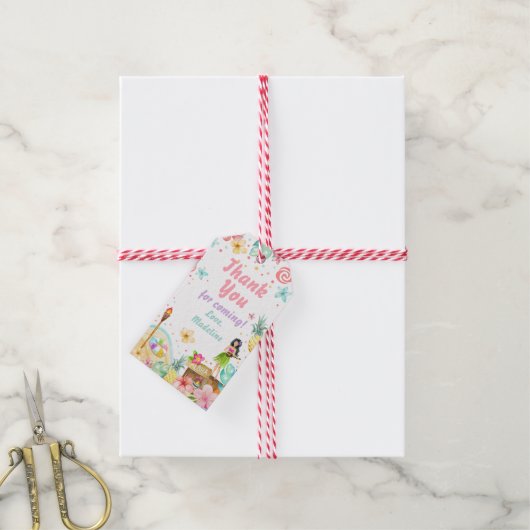 Hawaiian Luau Birthday Tropical Pool Party Pastel Geschenkanhänger (Mit Garn)