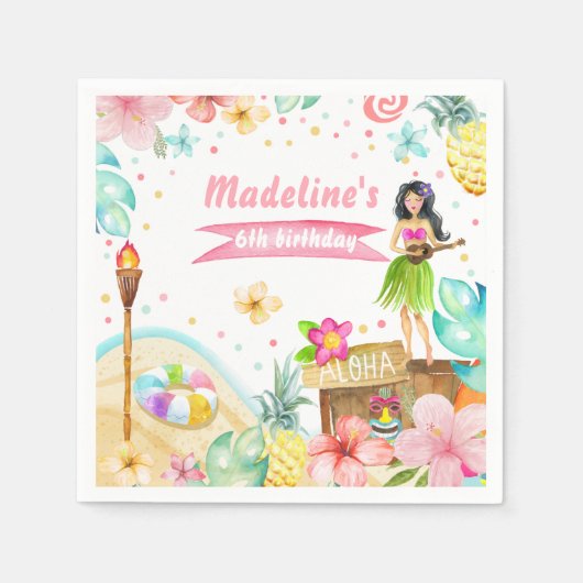 Hawaiian Luau Birthday Tropical Pool Party Pastel Serviette (Vorderseite)