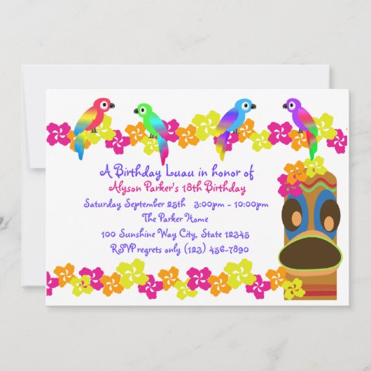 Hawaiian Luau Einladung (Vorderseite)