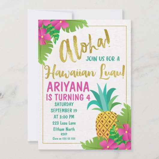 Hawaiian Luau Geburtstag Einladung (Vorderseite)