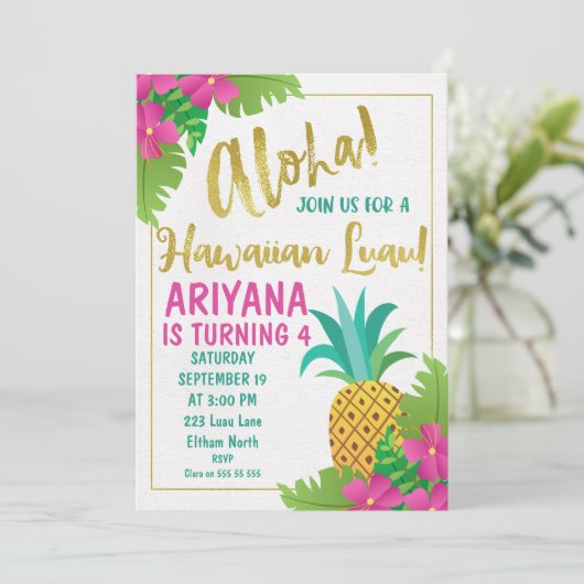 Hawaiian Luau Geburtstag Einladung (Stehend Vorderseite)