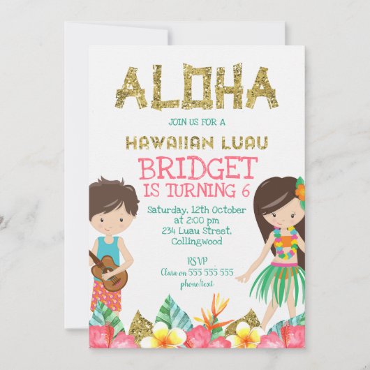 Hawaiian Luau Geburtstagsparty Einladung (Vorderseite)