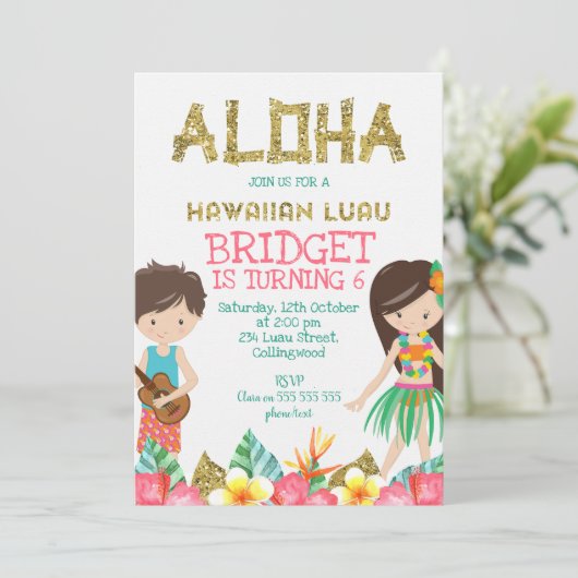 Hawaiian Luau Geburtstagsparty Einladung (Stehend Vorderseite)