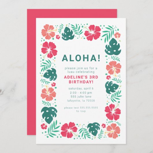 Hawaiian Luau Geburtstagsparty Einladungen  (Vorne/Hinten)