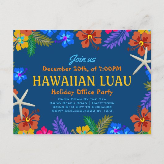 Hawaiian Luau Holiday Office Party Hibiskus Postkarte (Vorderseite)