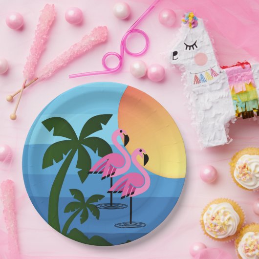 Hawaiian Luau Party Flamingo Palm Trees Pappteller (Party)